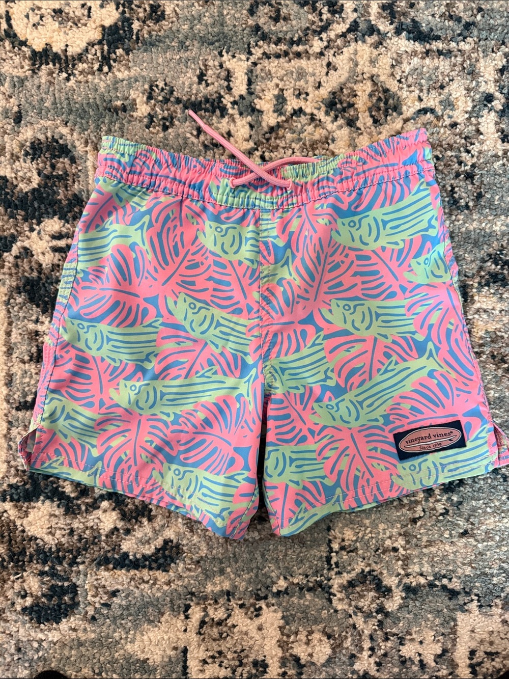 Vineyard Vines Pink and Mint Tropical Swim Shorts kids size 5